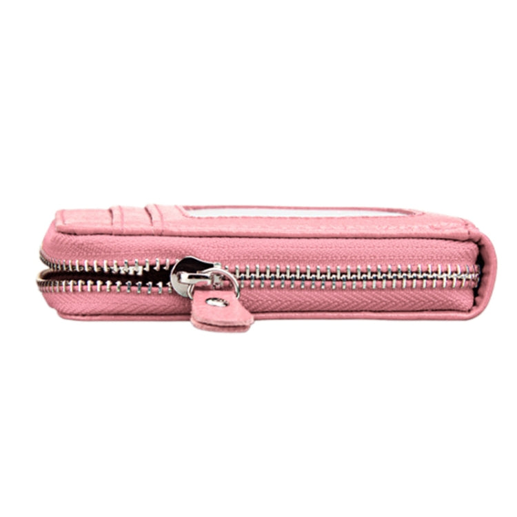 Genuine Cowhide Leather Solid Color Zipper Vertical Card Holder Wallet RFID Blocking Card Bag Protect Case with 12 Card Slots, Size: 11.5*7.5cm(Pink) - Antimagnetic RFID Package by PMC TechLife | Online Shopping South Africa | PMC TechLife | Buy Now Pay Later Mobicred