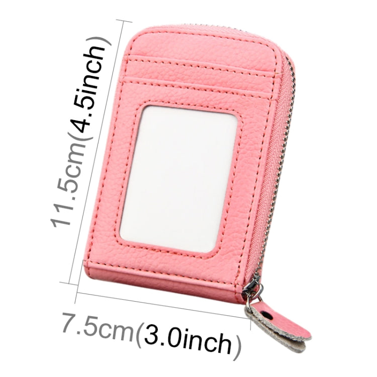 Genuine Cowhide Leather Solid Color Zipper Vertical Card Holder Wallet RFID Blocking Card Bag Protect Case with 12 Card Slots, Size: 11.5*7.5cm(Pink) - Antimagnetic RFID Package by PMC TechLife | Online Shopping South Africa | PMC TechLife | Buy Now Pay Later Mobicred