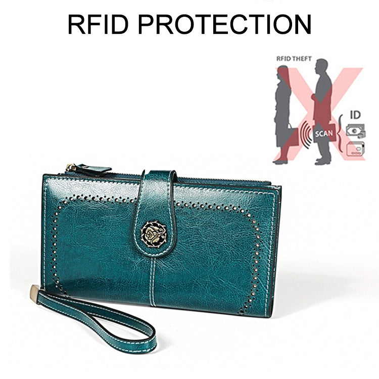 3526 Vintage Oil Wax Texture Large Capacity Long Multi-function Anti-magnetic RFID Wallet Clutch for Ladies (Brown) - Antimagnetic RFID Package by PMC TechLife | Online Shopping South Africa | PMC TechLife | Buy Now Pay Later Mobicred