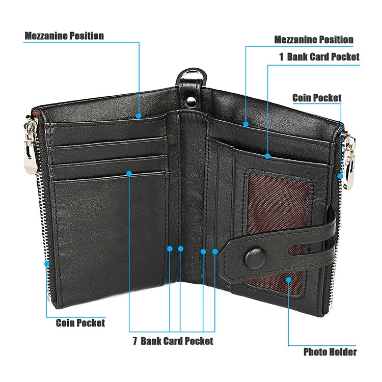 3529 Retro Crazy Horse Texture Double Zipper Anti-magnetic RFID Wallet for Man with Card Slots (Red) - free shipping - PMC TechLife - Order now!
