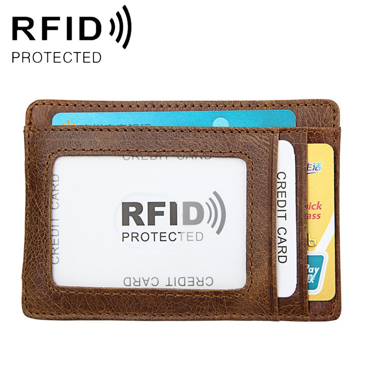 KB80 Antimagnetic RFID Crazy Horse Texture Oil Wax Leather Card Holder Wallet Billfold for Men and Women (Yellowish-brown) - Antimagnetic RFID Package by PMC TechLife | Online Shopping South Africa | PMC TechLife | Buy Now Pay Later Mobicred