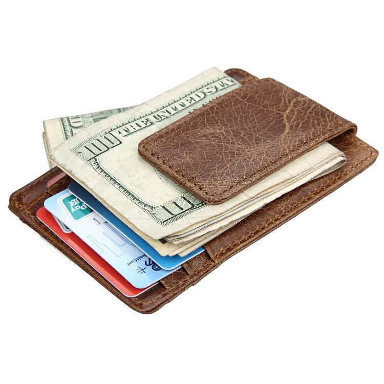 KB80 Antimagnetic RFID Crazy Horse Texture Oil Wax Leather Card Holder Wallet Billfold for Men and Women (Yellowish-brown) - Antimagnetic RFID Package by PMC TechLife | Online Shopping South Africa | PMC TechLife | Buy Now Pay Later Mobicred
