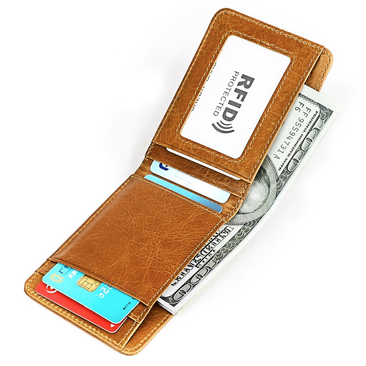 KB186 Antimagnetic RFID Mini Crazy Horse Texture Leather Billfold Card Wallet for Men and Women(Yellowish-brown) - free shipping - PMC TechLife - Order now!