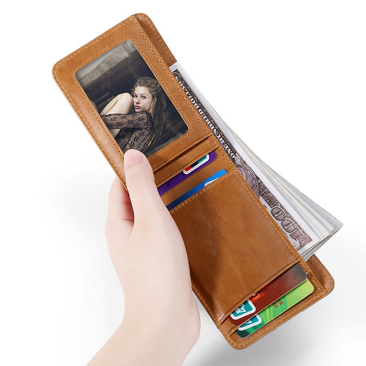 KB186 Antimagnetic RFID Mini Crazy Horse Texture Leather Billfold Card Wallet for Men and Women(Yellowish-brown) - free shipping - PMC TechLife - Order now!