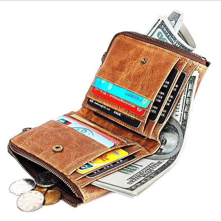 3533 Antimagnetic RFID Top-grain Leather Crazy Horse Texture Men Business Leisure Wallet (Yellowish-brown) - Antimagnetic RFID Package by PMC TechLife | Online Shopping South Africa | PMC TechLife | Buy Now Pay Later Mobicred