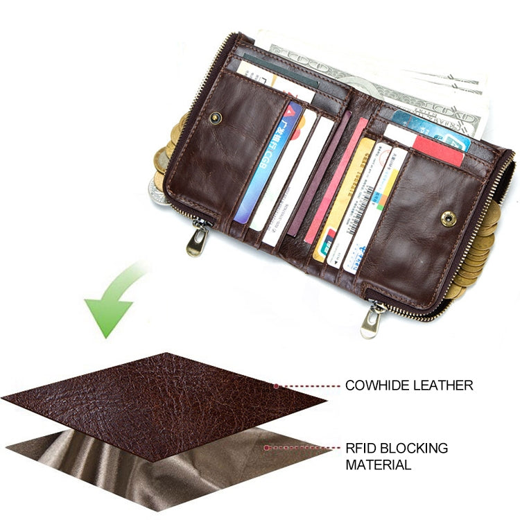 3533 Antimagnetic RFID Top-grain Leather Crazy Horse Texture Men Business Leisure Wallet (Yellowish-brown) - Antimagnetic RFID Package by PMC TechLife | Online Shopping South Africa | PMC TechLife | Buy Now Pay Later Mobicred