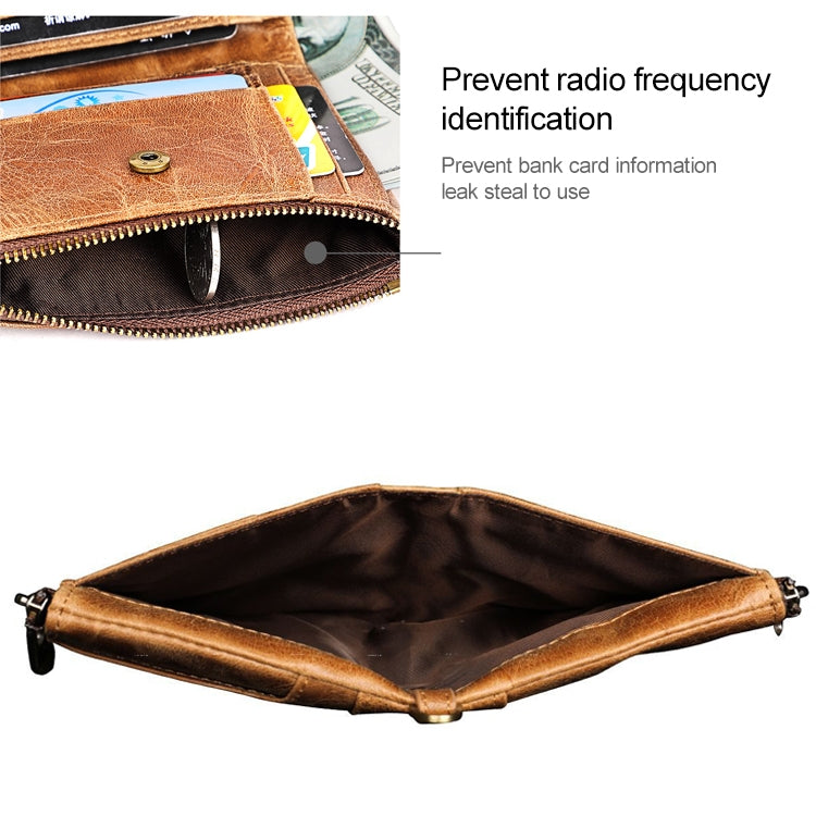 3533 Antimagnetic RFID Top-grain Leather Crazy Horse Texture Men Business Leisure Wallet (Yellowish-brown) - Antimagnetic RFID Package by PMC TechLife | Online Shopping South Africa | PMC TechLife | Buy Now Pay Later Mobicred