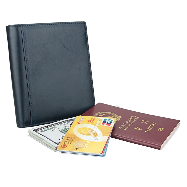 8235 Antimagnetic RFID Multi-function Crazy Horse Texture Leather Wallet Passport Bag(Blue) - free shipping - PMC TechLife - Order now!