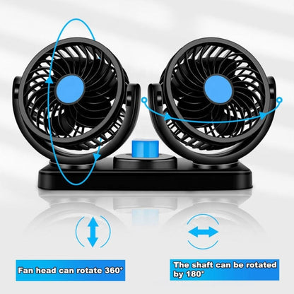 HUXIN HX-T303 6.5W 360 Degree Adjustable Rotation Two Head Low Noise Mini Electric Car Fan, DC12V - Heating & Fans by PMC Jewellery | Online Shopping South Africa | PMC Jewellery