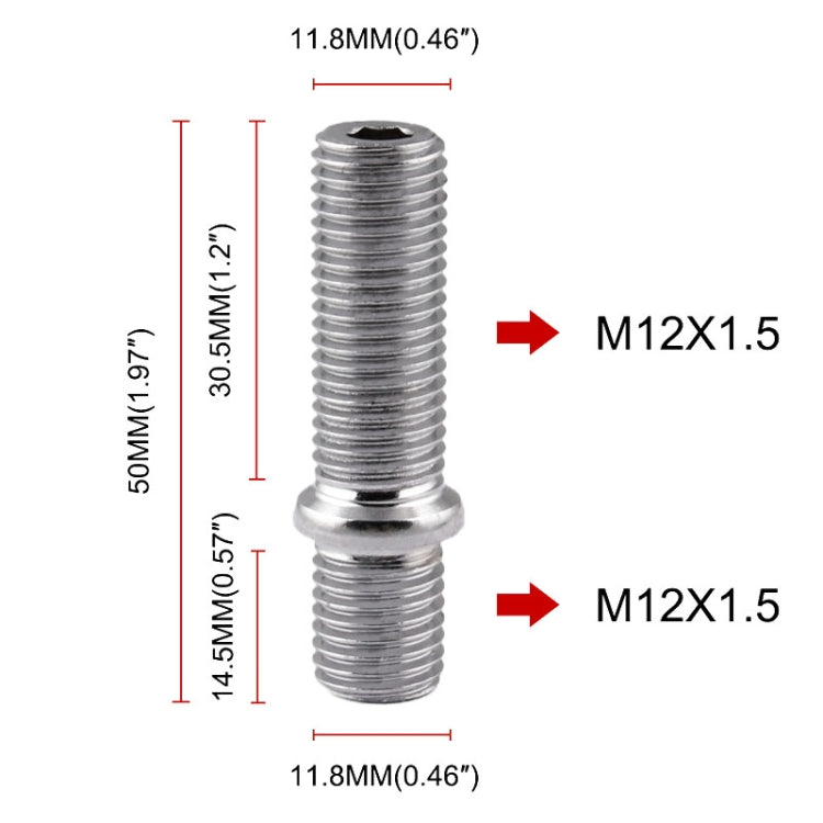 20 PCS 5cm Universal Car Modification Extended Wheels Stud Conversion M12x1.5 to M12x1.5 Screw Adapter LN032 LN033 LN044 - Nuts & Bolts by PMC Jewellery | Online Shopping South Africa | PMC Jewellery