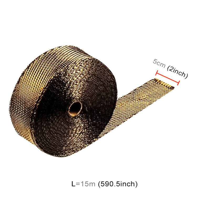 15m Titanium Gold Exhaust Wrap Auto Motor Exhaust Heat Shield Wrap Heat Resistant Wrap - Exhaust Pipes by PMC Jewellery | Online Shopping South Africa | PMC Jewellery