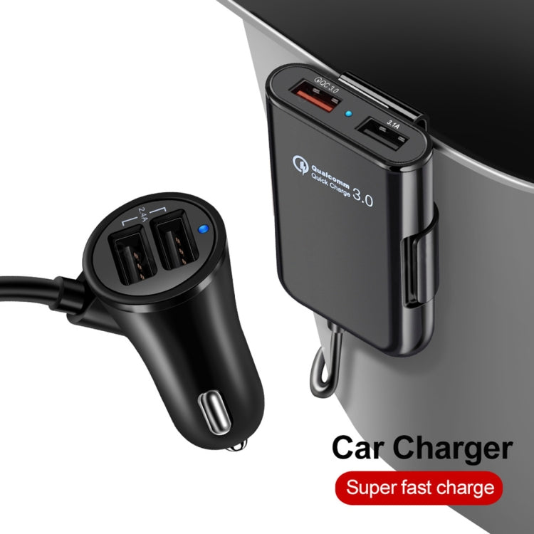 HMQ-C801 1.8m 8A Max 4 Ports USB Car Charger with Extending USB HUB for Front & Back Seat Charging (Black) - Car Charger by PMC TechLife | Online Shopping South Africa | PMC TechLife