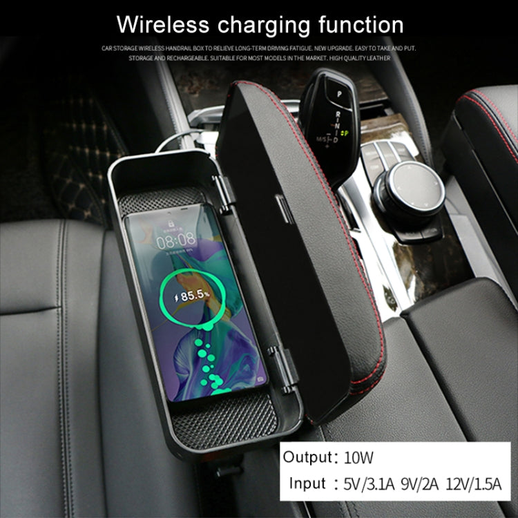 Universal Car Wireless Qi Standard Charger PU Leather Wrapped Armrest Box Cushion Car Armrest Box Mat with Storage Box (Black Red) - free shipping - PMC TechLife - Order now!