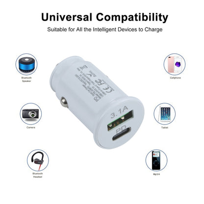 TE-339PD 3.1A PD USB-C / Type-C + USB Interface Mini Fast Charging Car Charger(White) - Car Charger by PMC Jewellery | Online Shopping South Africa | PMC Jewellery