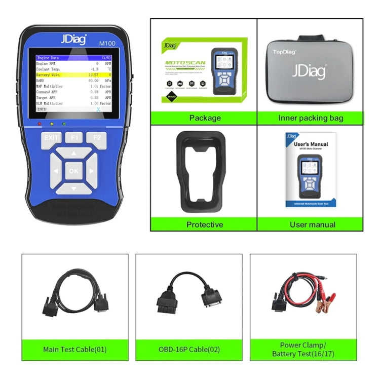 JDiag M100 Motorcycles 2 in1 OBD Scanner Battery Tester, Simplified Version - Code Readers & Scan Tools by PMC Jewellery | Online Shopping South Africa | PMC Jewellery