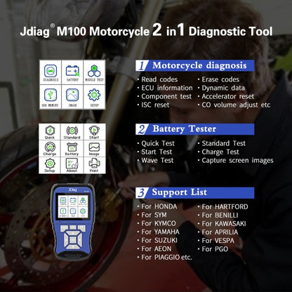 JDiag M100 Motorcycles 2 in1 OBD Scanner Battery Tester, Simplified Version - Code Readers & Scan Tools by PMC Jewellery | Online Shopping South Africa | PMC Jewellery