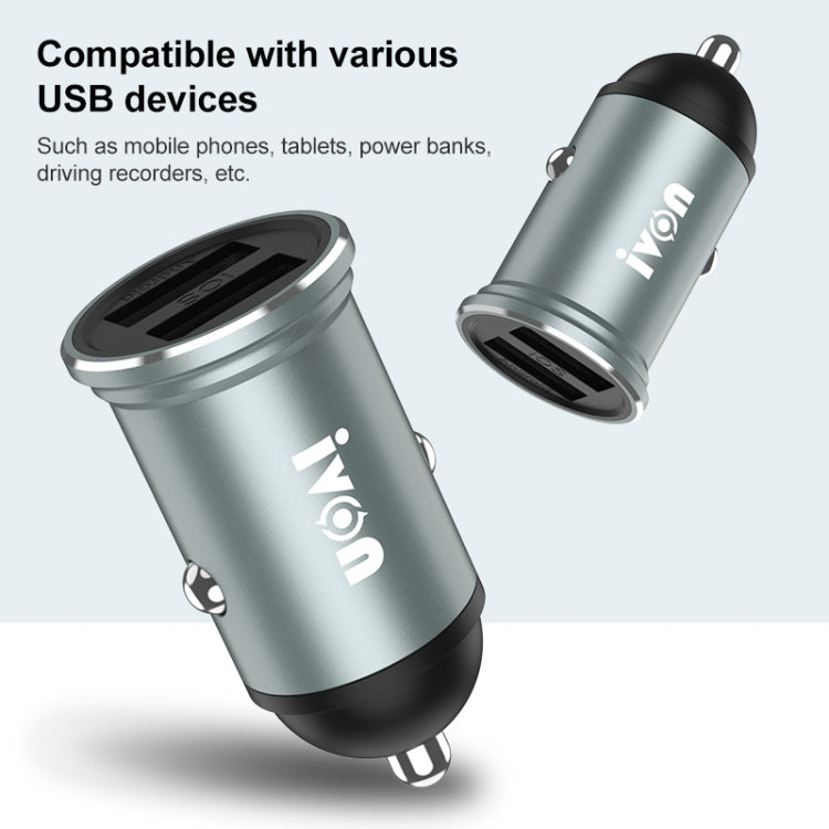 IVON CC37 15W 3.1A Dual USB Mini Car Charger + 1m USB to USB-C / Type-C Fast Charge Data Cable Set - Car Charger by IVON | Online Shopping South Africa | PMC TechLife