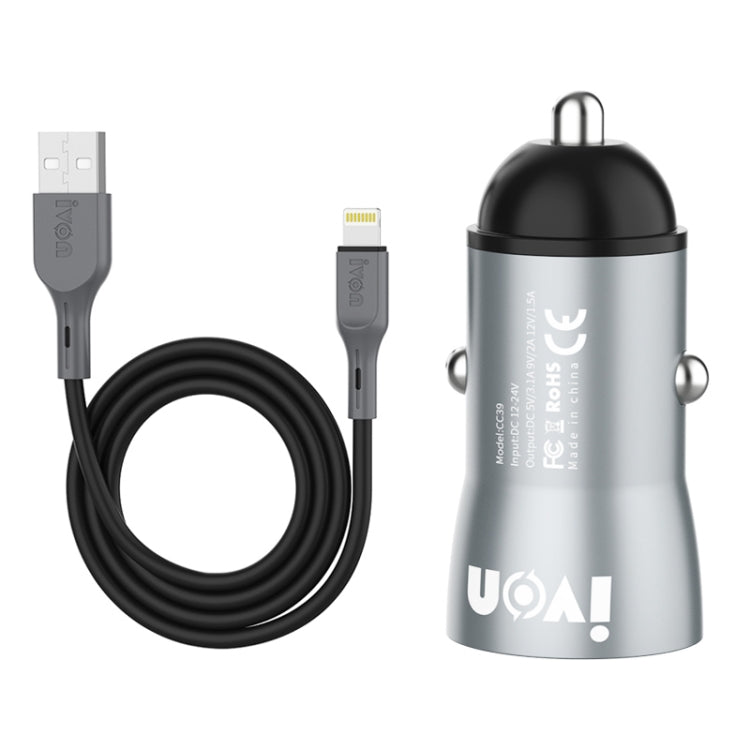 IVON CC39 18W 3.1A QC 3.0 USB Car Charger + 1m USB to 8 Pin Fast Charge Data Cable Set - Car Charger by IVON | Online Shopping South Africa | PMC Jewellery