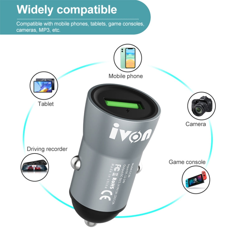 IVON CC39 18W 3.1A QC 3.0 USB Car Charger + 1m USB to 8 Pin Fast Charge Data Cable Set - Car Charger by IVON | Online Shopping South Africa | PMC TechLife
