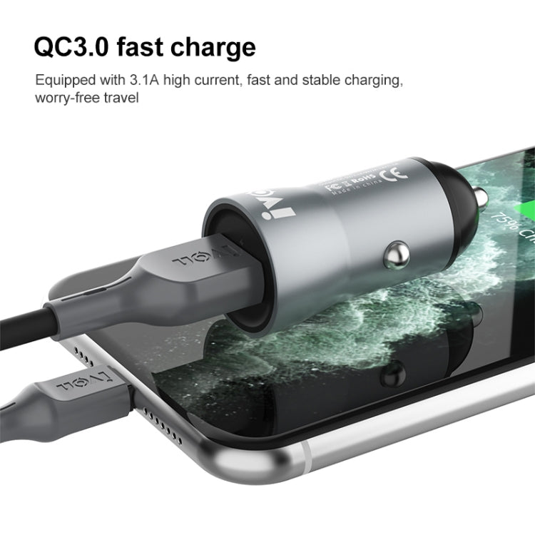 IVON CC39 18W 3.1A QC 3.0 USB Car Charger + 1m USB to USB-C / Type-C Fast Charge Data Cable Set - Car Charger by IVON | Online Shopping South Africa | PMC Jewellery