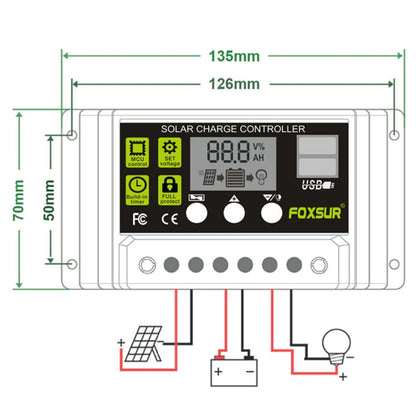 FOXSUR 30A Solar Charge Controller 12V / 24V Automatic Identification Controller - Others by PMC Jewellery | Online Shopping South Africa | PMC Jewellery