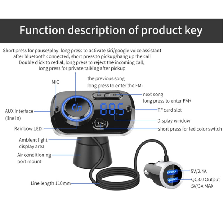 BC49BQ Car Digital Radio Receiver Bluetooth MP3 Player FM Transmitter Voice Assistant QC3.0 Quick Charger - Bluetooth Car Kits by PMC Jewellery | Online Shopping South Africa | PMC Jewellery