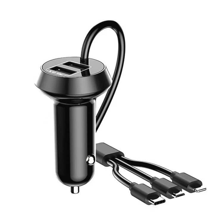 Universal Car 3 in 1 Quick Charger Dual Port USB Charger Power Outlet Adapter, Cable Length: 55cm - Car Charger by PMC TechLife | Online Shopping South Africa | PMC TechLife