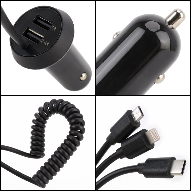 Universal Car 3 in 1 Quick Charger Dual Port USB Charger Power Outlet Adapter, Cable Length: 55cm - Car Charger by PMC TechLife | Online Shopping South Africa | PMC TechLife