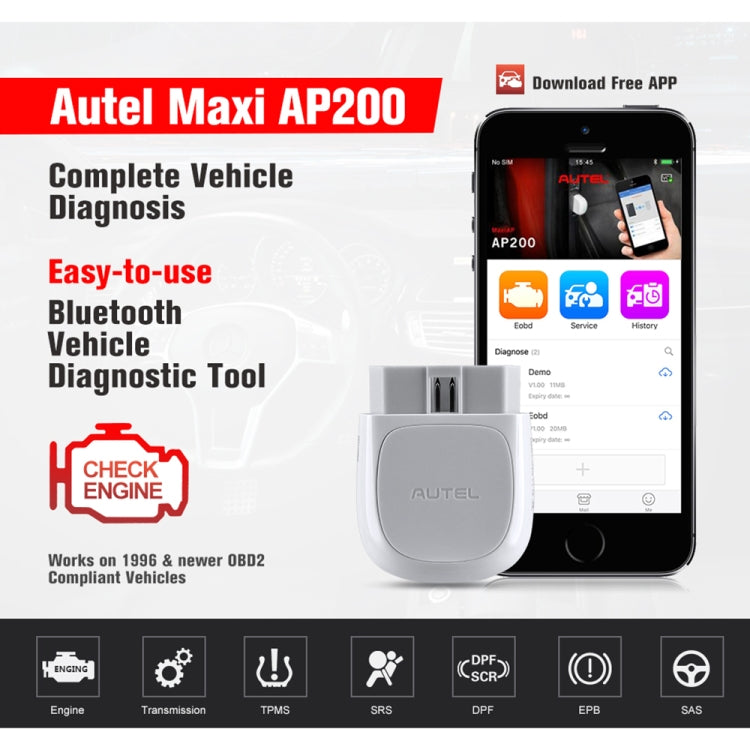 AUTEL AP200 Car OBD2 Fault Detector Diagnostic Scanner Tool - Code Readers & Scan Tools by AUTEL | Online Shopping South Africa | PMC Jewellery