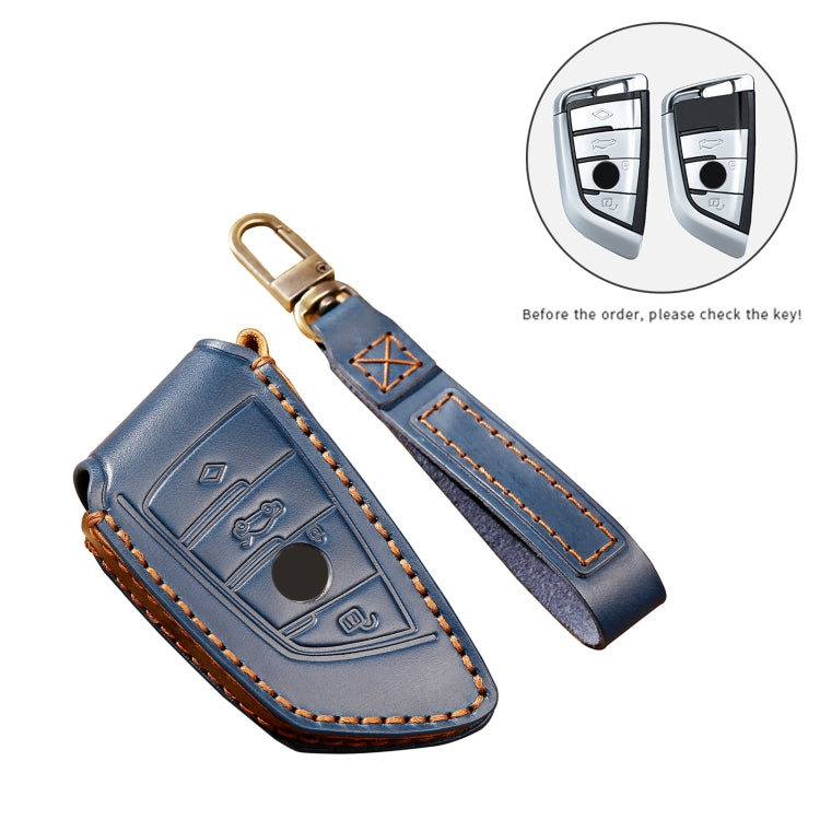 Hallmo Car Cowhide Leather Key Protective Cover Key Case for BMW Blade Style(Brown) - Car Key Cases by Hallmo | Online Shopping South Africa | PMC TechLife | Buy Now Pay Later Mobicred