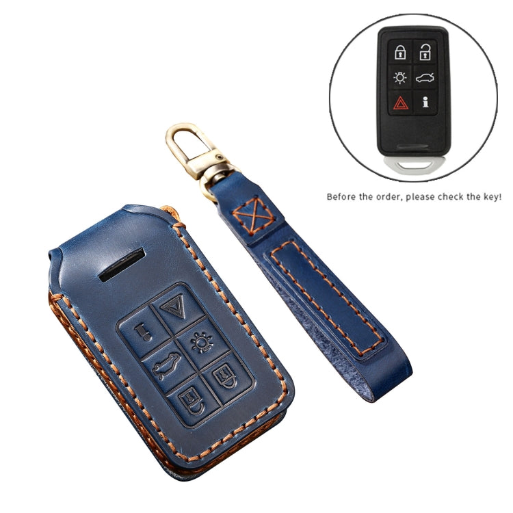 Hallmo Car Cowhide Leather Key Protective Cover Key Case for Volvo 6-button(Black) - Car Key Cases by Hallmo | Online Shopping South Africa | PMC Jewellery