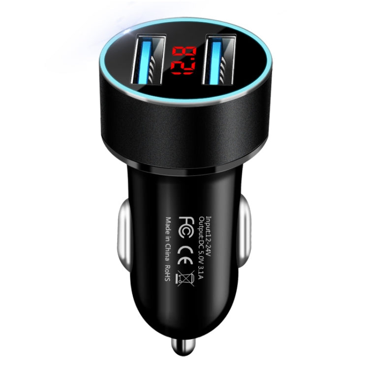 JMG-C016A 5 PCS 5V 3.1A Car Dual USB Charger with LED Display(Black) - Car Charger by PMC Jewellery | Online Shopping South Africa | PMC Jewellery