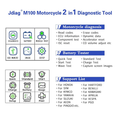 JDiag M100 Motorcycles 2 in1 OBD Scanner Battery Tester - Code Readers & Scan Tools by PMC Jewellery | Online Shopping South Africa | PMC Jewellery