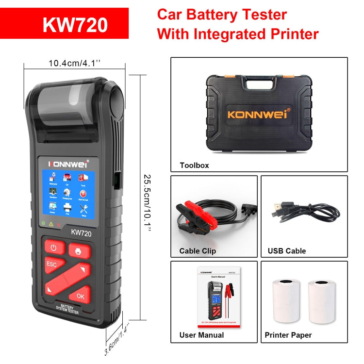 KONNWEI KW720 Car 3.2 inch 6V-24V Lead-acid Battery Tester with Printer - Code Readers & Scan Tools by KONNWEI | Online Shopping South Africa | PMC Jewellery