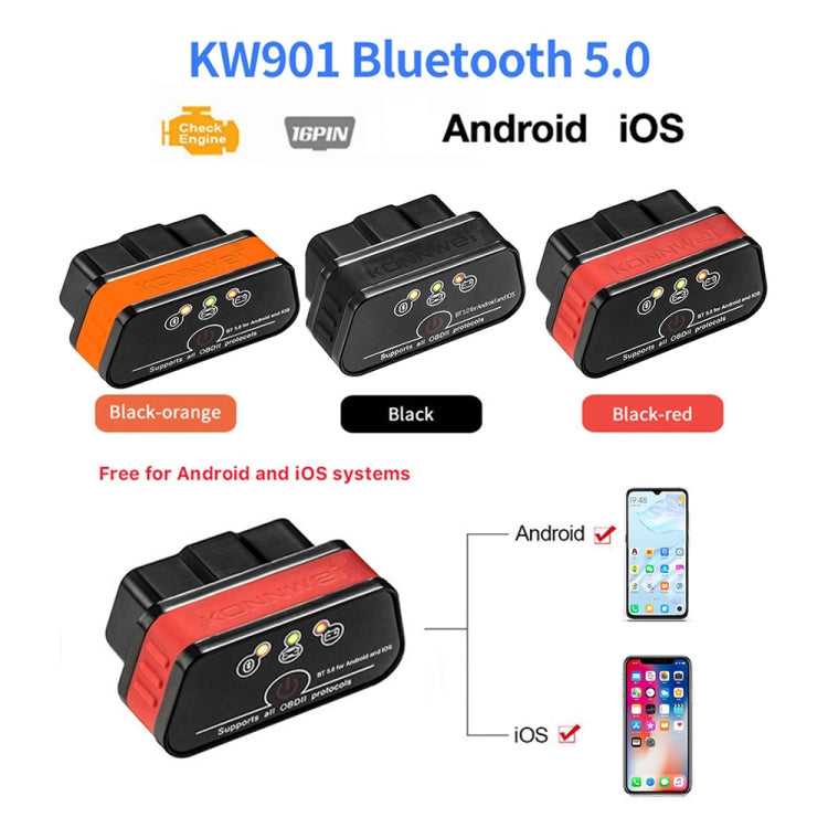 KONNWEI KW901 Android Phone OBD2 Car Bluetooth 5.0 Diagnostic Scan Tools(Red) - Code Readers & Scan Tools by KONNWEI | Online Shopping South Africa | PMC Jewellery