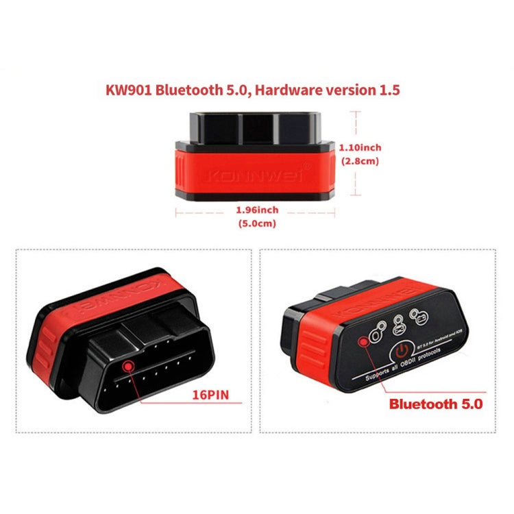 KONNWEI KW901 Android Phone OBD2 Car Bluetooth 5.0 Diagnostic Scan Tools(Red) - Code Readers & Scan Tools by KONNWEI | Online Shopping South Africa | PMC Jewellery