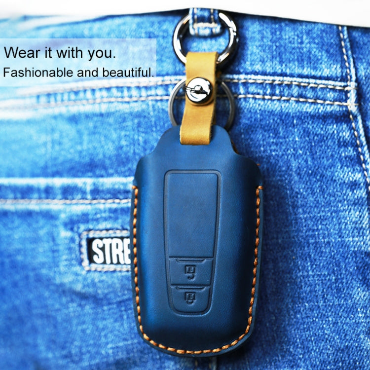 For Toyota Car Cowhide Leather Key Protective Cover Key Case, Three Keys Version (Blue) - Car Key Cases by PMC Jewellery | Online Shopping South Africa | PMC Jewellery