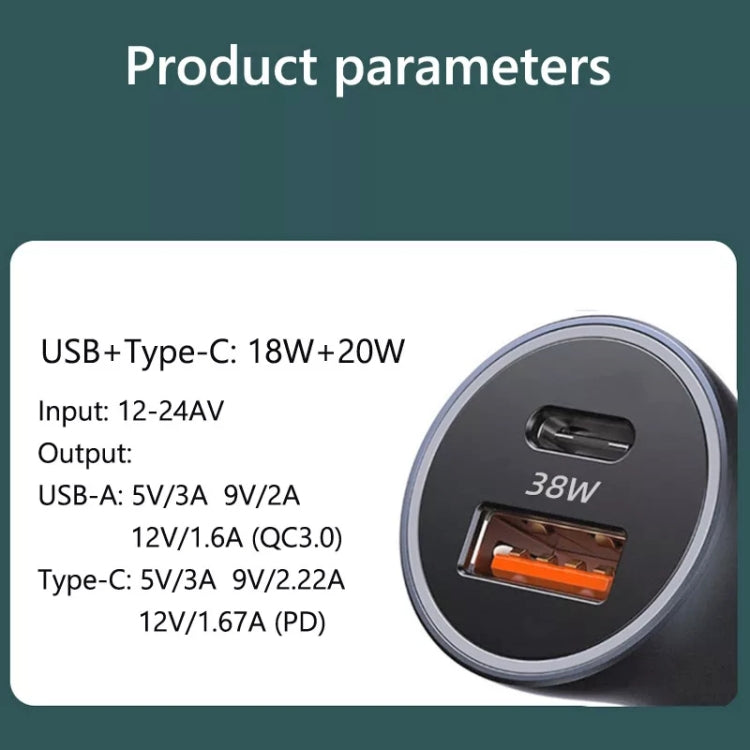 2pcs PD 20W Aluminum Alloy Dual Interface Car Fast Charger (Grey) - Car Charger by PMC TechLife | Online Shopping South Africa | PMC TechLife