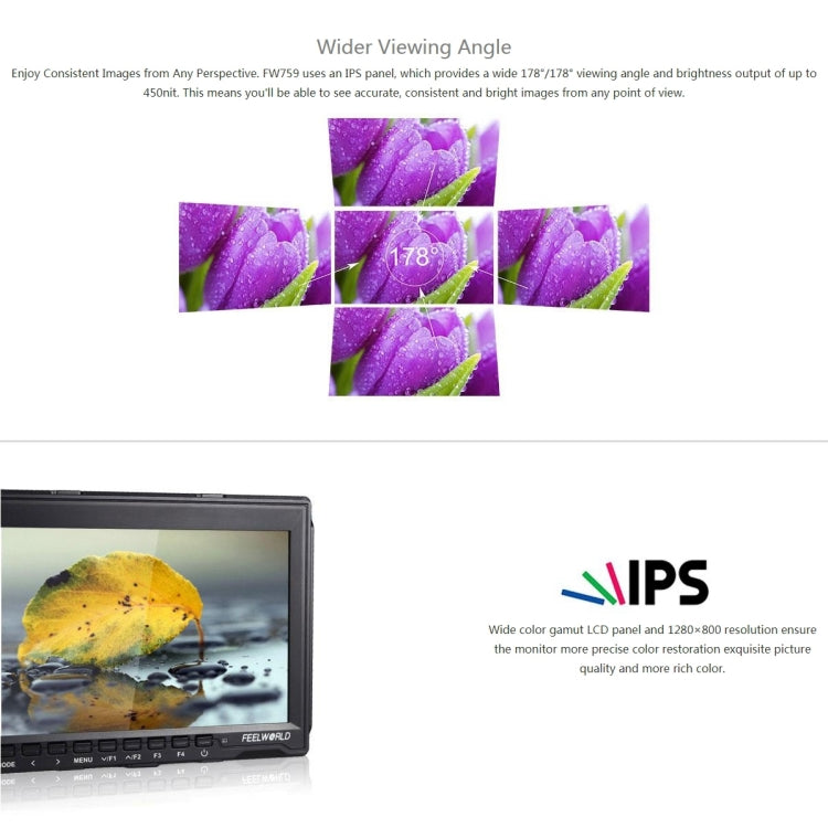 FEELWORLD FW759 1280x800 7 inch IPS Screen Ultra-thin HD Camera Field Monitor - free shipping - PMC TechLife - Order now!
