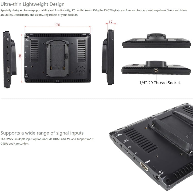 FEELWORLD FW759 1280x800 7 inch IPS Screen Ultra-thin HD Camera Field Monitor - free shipping - PMC TechLife - Order now!