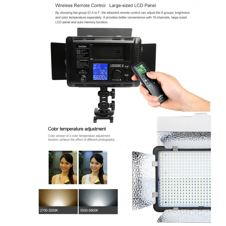Godox LED308C II 308LEDs Dimmable Photography Light 860LUX Professional Vlogging Video & Photo Studio Light for Canon / Nikon DSLR Cameras(Black) - free shipping - PMC TechLife - Order now!