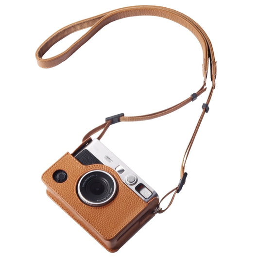 For FUJIFILM instax mini Evo Full Body Camera Genuine Leather Case Bag with Strap(Brown) - Leather Bag by PMC Jewellery | Online Shopping South Africa | PMC Jewellery