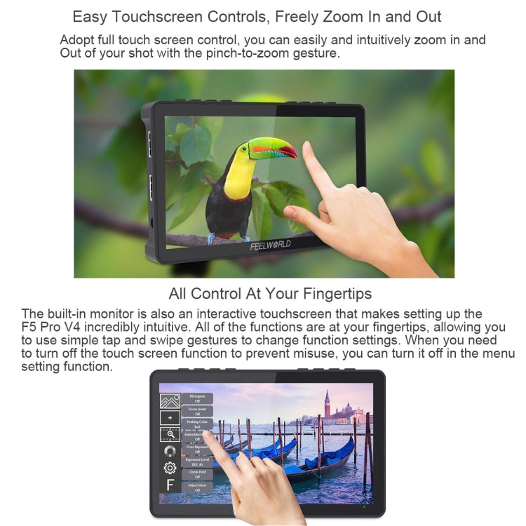 FEELWORLD F5 Pro V4 6 inch Touch Screen DSLR Camera Field Monitor 3D LUT 4K HDMI Input Output Tilt Arm - free shipping - PMC TechLife - Order now!