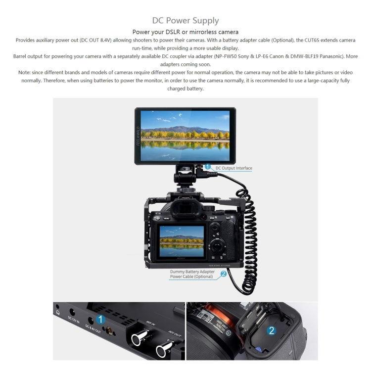 FEELWORLD CUT6S 6-inch Touch Screen Monitor Recorder FHD IPS 4K HDMI 3G-SDI Camera Field Monitor (Black) - free shipping - PMC TechLife - Order now!