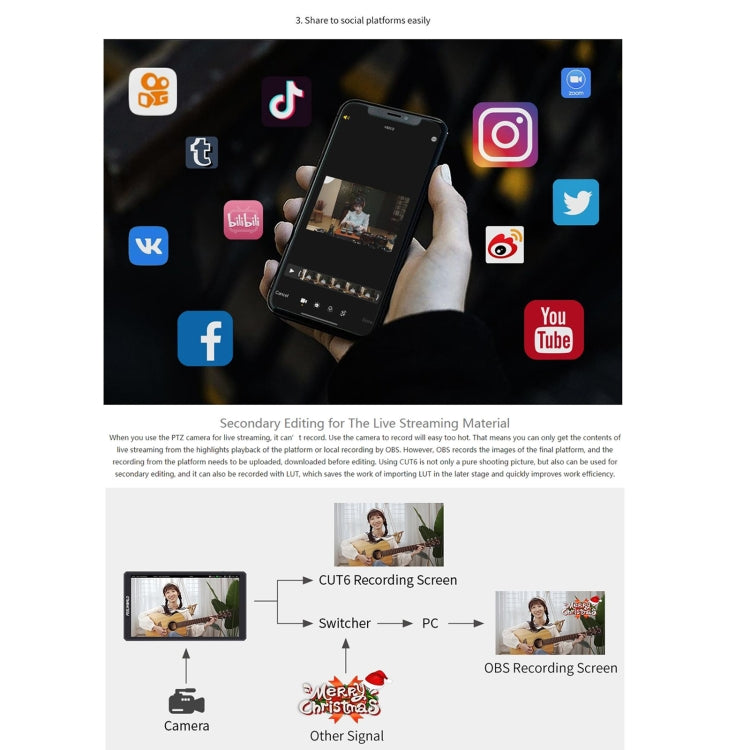 FEELWORLD CUT6 6-inch Touch Screen Monitor Recorder FHD IPS 4K HDMI Camera Field Monitor (Black) - free shipping - PMC TechLife - Order now!