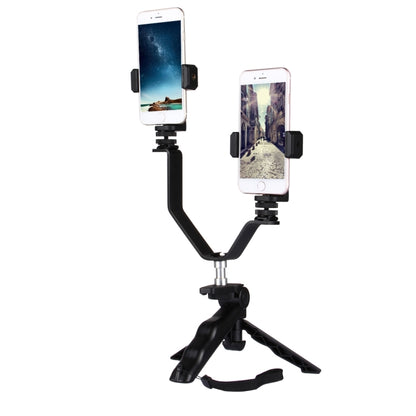 Smartphone Live Broadcast Bracket Grip Folding Tripod Holder Kits with 2x Phone Clips , For iPhone, Galaxy, Huawei, Xiaomi, HTC, Sony, Google and other Smartphones - Selfie Sticks by PMC Jewellery | Online Shopping South Africa | PMC Jewellery