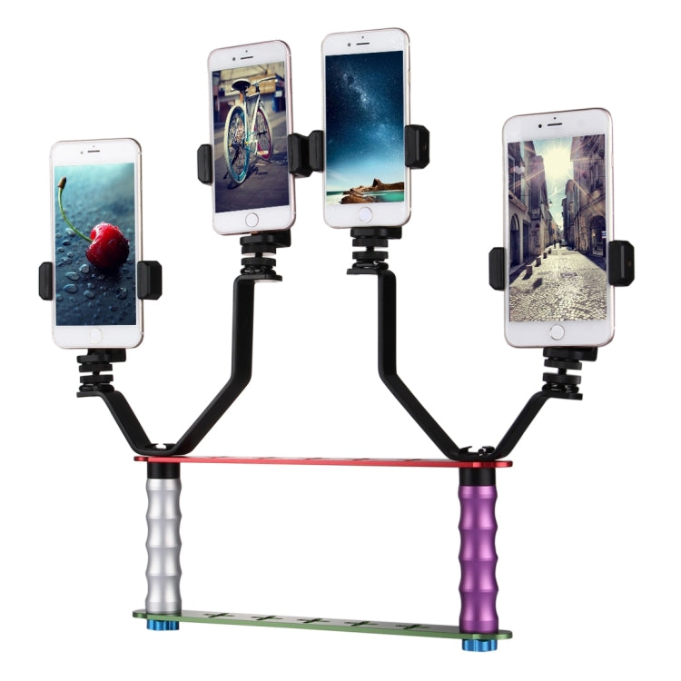 Smartphone Live Broadcast Bracket Dual Hand-held Selfie Mount Kits with 2x V-Bracket + 3x Phone Clips, For iPhone, Galaxy, Huawei, Xiaomi, HTC, Sony, Google and other Smartphones - free shipping - PMC TechLife - Order now!