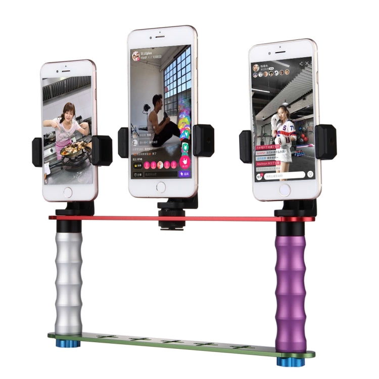 Smartphone Live Broadcast Bracket Dual Hand-held Selfie Mount Kits with 2x V-Bracket + 3x Phone Clips, For iPhone, Galaxy, Huawei, Xiaomi, HTC, Sony, Google and other Smartphones - free shipping - PMC TechLife - Order now!