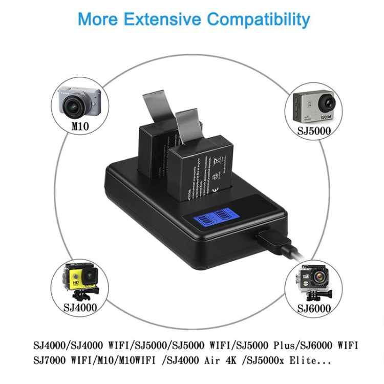SJCAM SJ7000 / SJ6000 / SJ5000 / SJ4000 Battery LCD Screen Dual Batteries Charger, Displays Charging Capacity(Black) - Battery USB Charger by PMC TechLife | Online Shopping South Africa | PMC TechLife | Buy Now Pay Later Mobicred
