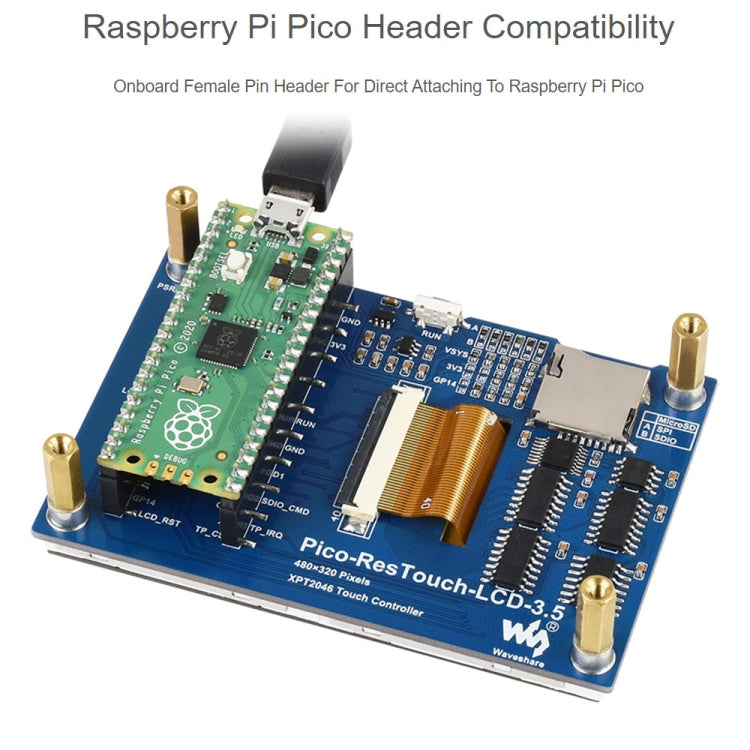 WAVESHARE 3.5 inch 65K Colors 480 x 320 Touch Display Module for Raspberry Pi Pico, SPI Interface - free shipping - PMC TechLife - Order now!